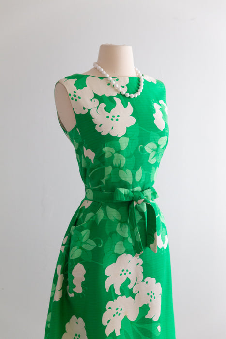 Adorable Early 1970's Kelly Green Cotton Wrap Dress By Malia / M