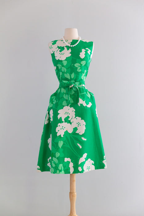 Adorable Early 1970's Kelly Green Cotton Wrap Dress By Malia / M
