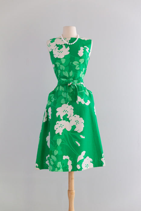 Adorable Early 1970's Kelly Green Cotton Wrap Dress By Malia / M