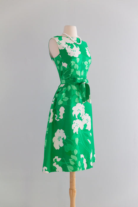 Adorable Early 1970's Kelly Green Cotton Wrap Dress By Malia / M