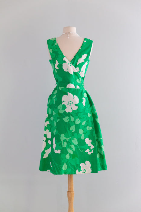 Adorable Early 1970's Kelly Green Cotton Wrap Dress By Malia / M