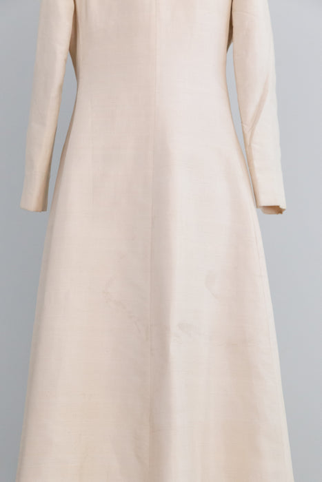 Elegant 1960's Ivory Pearl Shantung Silk Couture Evening Coat / SM