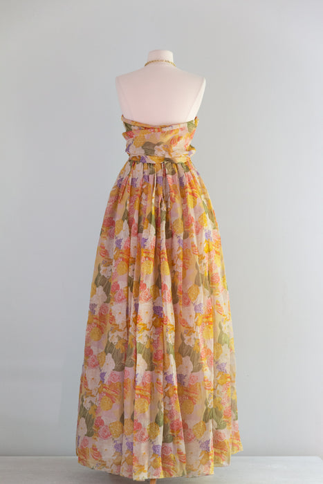 Spectacular 1950's Christian Dior Silk Floral "Nuit De Fete" Evening Gown / XS
