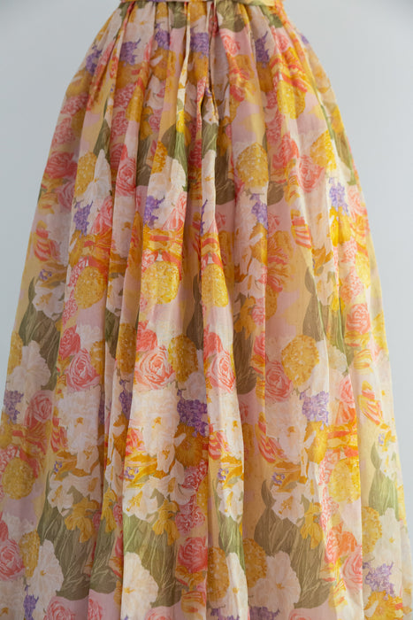Spectacular 1950's Christian Dior Silk Floral "Nuit De Fete" Evening Gown / XS