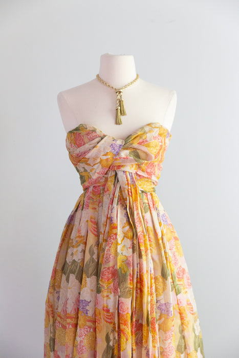 Spectacular 1950's Christian Dior Silk Floral "Nuit De Fete" Evening Gown / XS
