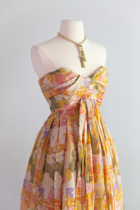 Spectacular 1950's Christian Dior Silk Floral "Nuit De Fete" Evening Gown / XS