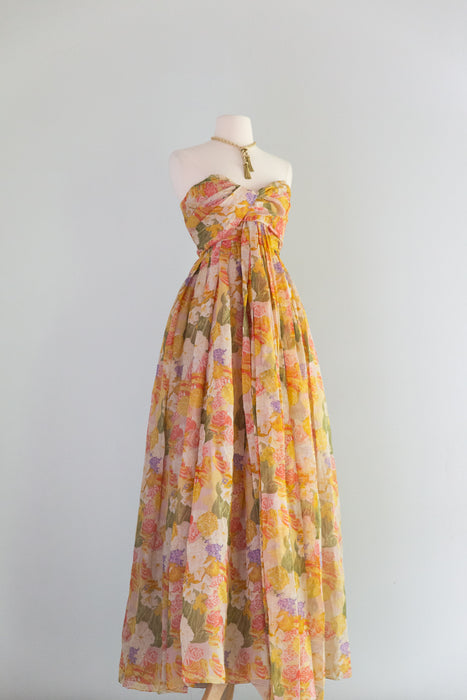 Spectacular 1950's Christian Dior Silk Floral "Nuit De Fete" Evening Gown / XS