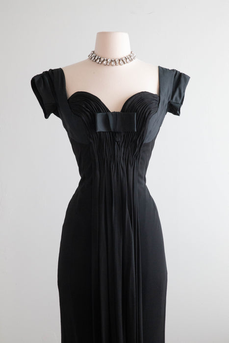 Devastatingly Sexy 1950's Oleg Cassini Couture Cocktail Dress in Black Silk Jersey / Small