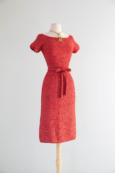 Sexy 1950's Hand Knit Lipstick Red Hourglass Wiggle Dress / SM Xtabay Vintage Sexy 1950's Hand Knit Lipstick Red Hourglass Wiggle Dress / SM Xtabay Vintage