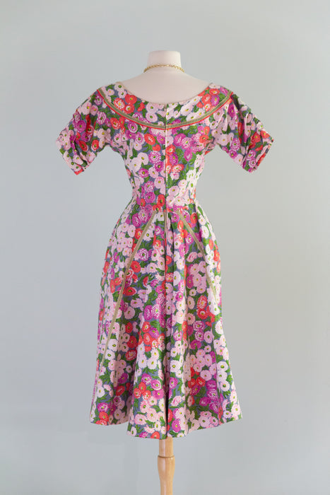 Stunning 1950's Designer Tina Leser Documented Carnation Cocktail Dress / Small