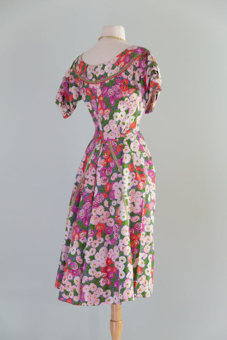 Stunning 1950's Designer Tina Leser Documented Carnation Cocktail Dress / Small