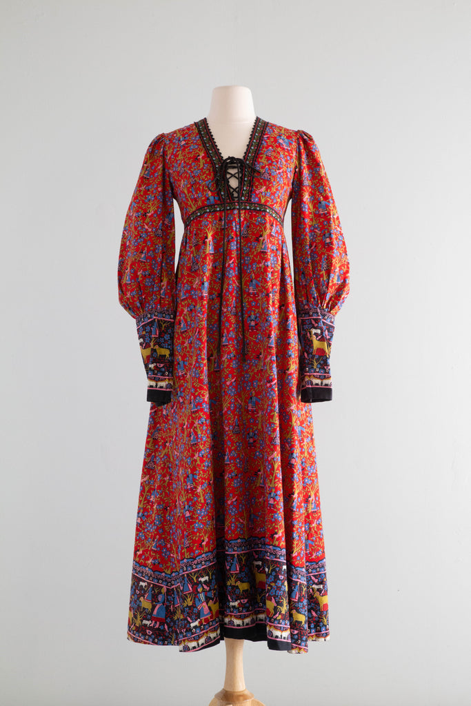 black label gunne sax dress Rare 1970's Prairie With Novelty Ram Print – Xtabay Vintage 17 Waist Size:UK 5 Neckline:Asymmetrical My Little Pony -