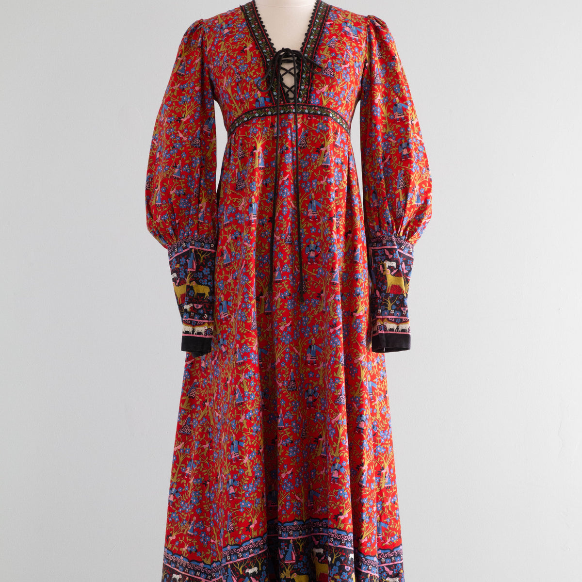 black label gunne sax dress Rare 1970's Prairie With Novelty Ram Print – Xtabay Vintage Bridal gowns