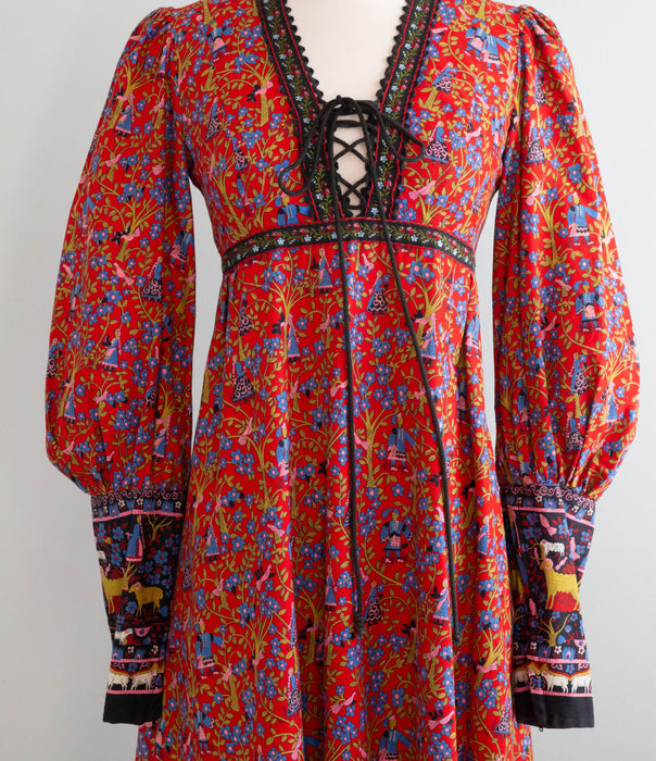 Rare 1970's Black Label Gunne Sax Prairie Dress With Novelty Ram Print Xtabay Vintage Rare 1970's Black Label Gunne Sax Prairie Dress With Novelty Ram Print Xtabay Vintage
