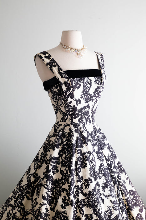 Stunning 1950's New Look Era Frank Starr Baroque Print Cocktail Dress Xtabay Vintage Stunning 1950's New Look Era Frank Starr Baroque Print Cocktail Dress Xtabay Vintage