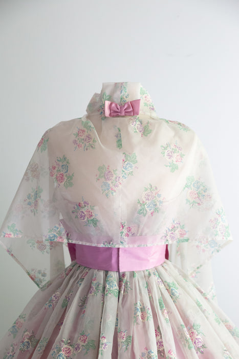 Dreamy 1950's Marie Antoinette Lavender Rose Print Party Dress / XS