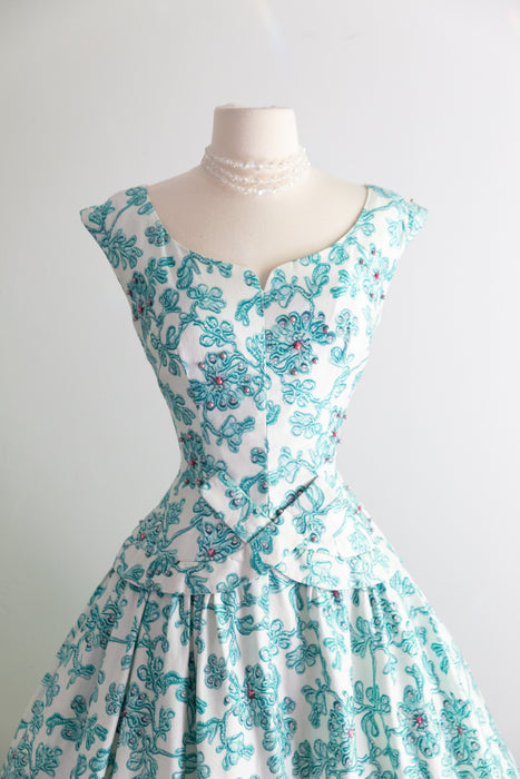 Beautiful 1950's Alix Of Miami Polished Cotton Party Dress / S