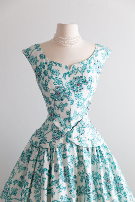 Beautiful 1950's Alix Of Miami Polished Cotton Party Dress / S