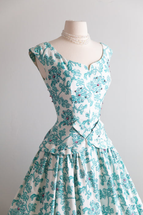 Beautiful 1950's Alix Of Miami Polished Cotton Party Dress / S