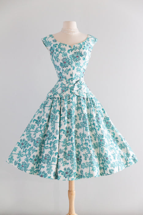 Beautiful 1950's Alix Of Miami Polished Cotton Party Dress / S