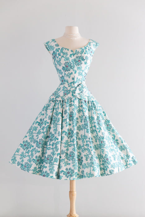 Beautiful 1950's Alix Of Miami Polished Cotton Party Dress / S
