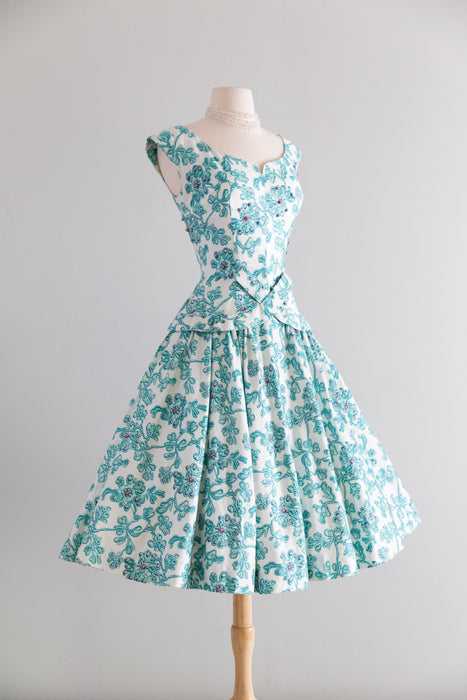 Beautiful 1950's Alix Of Miami Polished Cotton Party Dress / S
