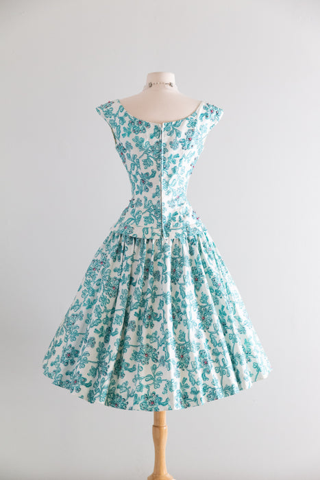 Beautiful 1950's Alix Of Miami Polished Cotton Party Dress / S