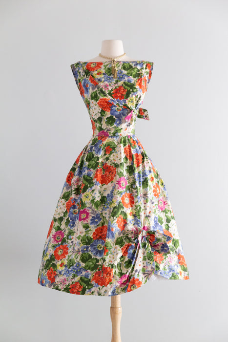 Glamorous 1950's Floral Party Dress By Ceil Chapman / S