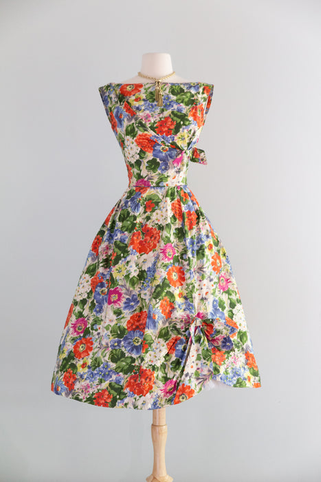 Glamorous 1950's Floral Party Dress By Ceil Chapman / S
