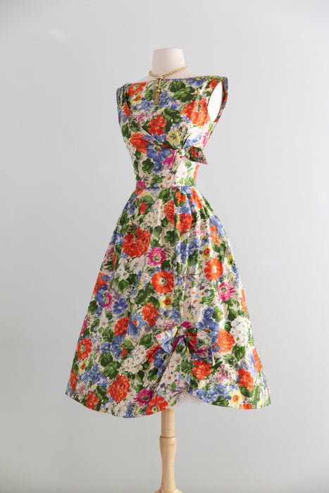 Glamorous 1950's Floral Party Dress By Ceil Chapman / S