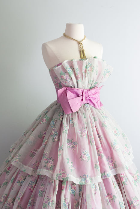 Dreamy 1950's Marie Antoinette Lavender Rose Print Party Dress / XS