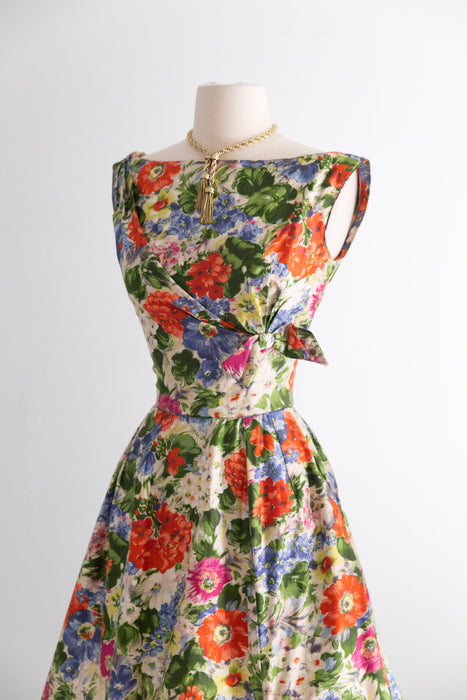 Glamorous 1950's Floral Party Dress By Ceil Chapman / S