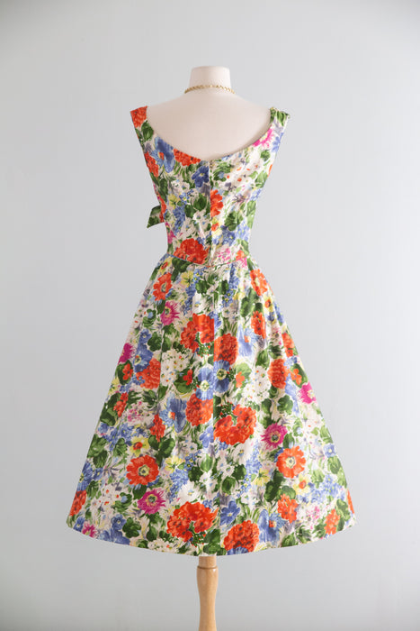Glamorous 1950's Floral Party Dress By Ceil Chapman / S