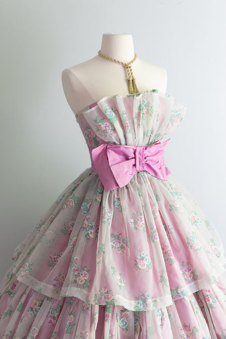 Dreamy 1950's Marie Antoinette Lavender Rose Print Party Dress / XS