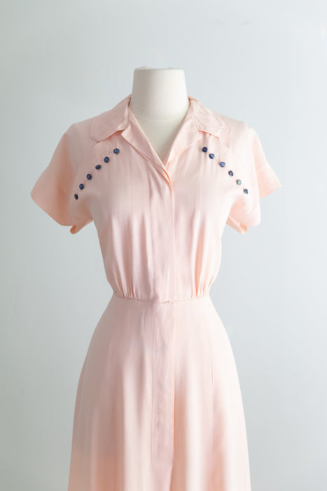 Classic 1940's George Hess Celenese Pink Day Dress / SM