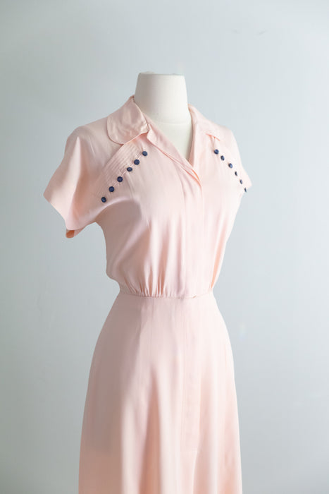 Classic 1940's George Hess Celenese Pink Day Dress / SM
