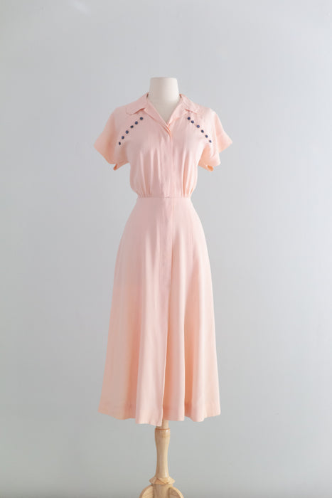 Classic 1940's George Hess Celenese Pink Day Dress / SM