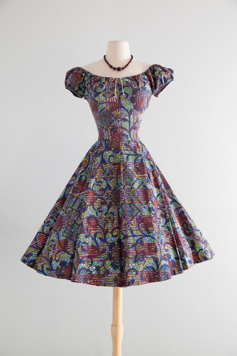 Iconic 1950's Batik Print Cotton Summer Dress By Designer Tina Leser / Xtabay Vintage Iconic 1950's Batik Print Cotton Summer Dress By Designer Tina Leser / Xtabay Vintage