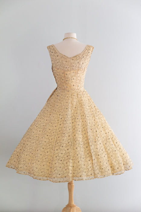 Exquisite 1950's Embroidered Silk Party Dress By Ceil Chapman / M