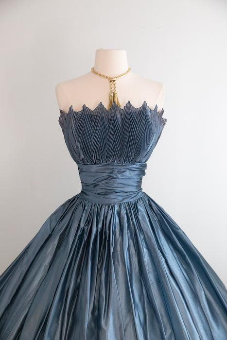 Luminous 1950's Steel Blue Party Dress From Lipman Wolfe & Co. / M