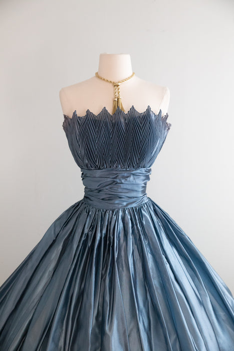 Luminous 1950's Steel Blue Party Dress From Lipman Wolfe & Co. / M