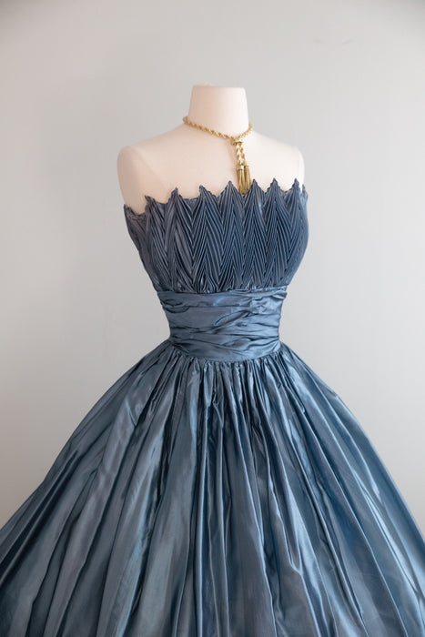 Luminous 1950's Steel Blue Party Dress From Lipman Wolfe & Co. / M