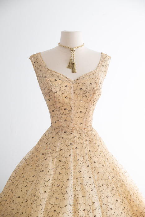 Exquisite 1950's Embroidered Silk Party Dress By Ceil Chapman / M