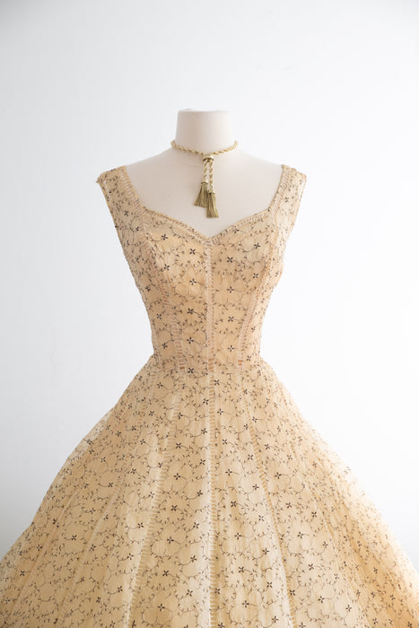 Exquisite 1950's Embroidered Silk Party Dress By Ceil Chapman / M