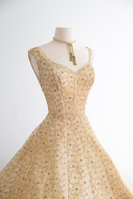 Exquisite 1950's Embroidered Silk Party Dress By Ceil Chapman / M