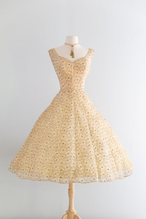 Exquisite 1950's Embroidered Silk Party Dress By Ceil Chapman / M