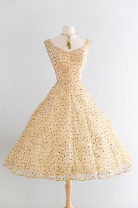 Exquisite 1950's Embroidered Silk Party Dress By Ceil Chapman / M – Xtabay Vintage