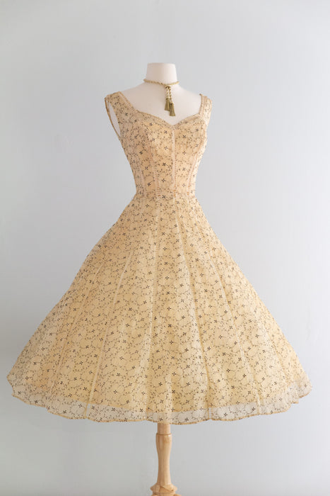 Exquisite 1950's Embroidered Silk Party Dress By Ceil Chapman / M