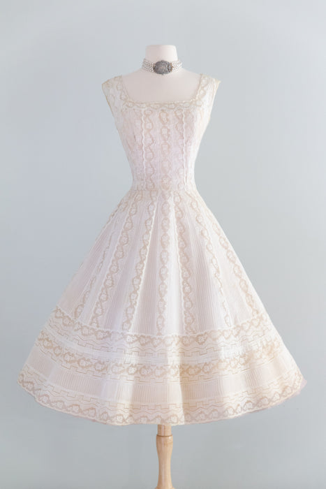 Exquisite 1950's Pintuck Pleated Cotton Bridal Dress By Harvey Berin / M