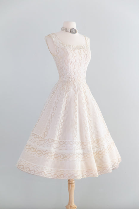 Exquisite 1950's Pintuck Pleated Cotton Bridal Dress By Harvey Berin / M